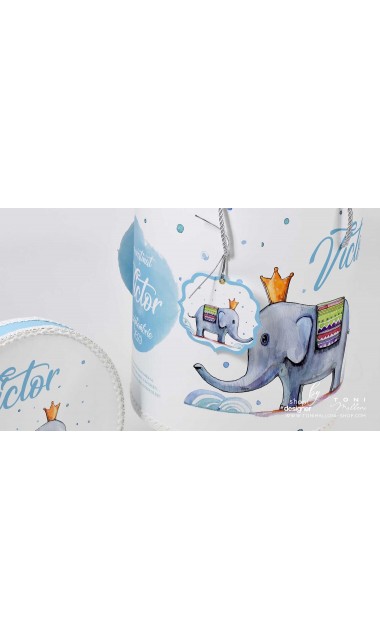 Trusou de botez cu elefanti si broderie pentru baieti, Bebe Elefant 14